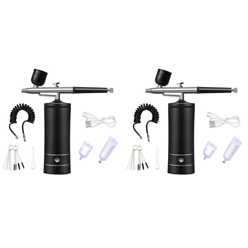 Airbrush Kit With Mini Compressor - 2X Air Brush Nail Oxygen Injector