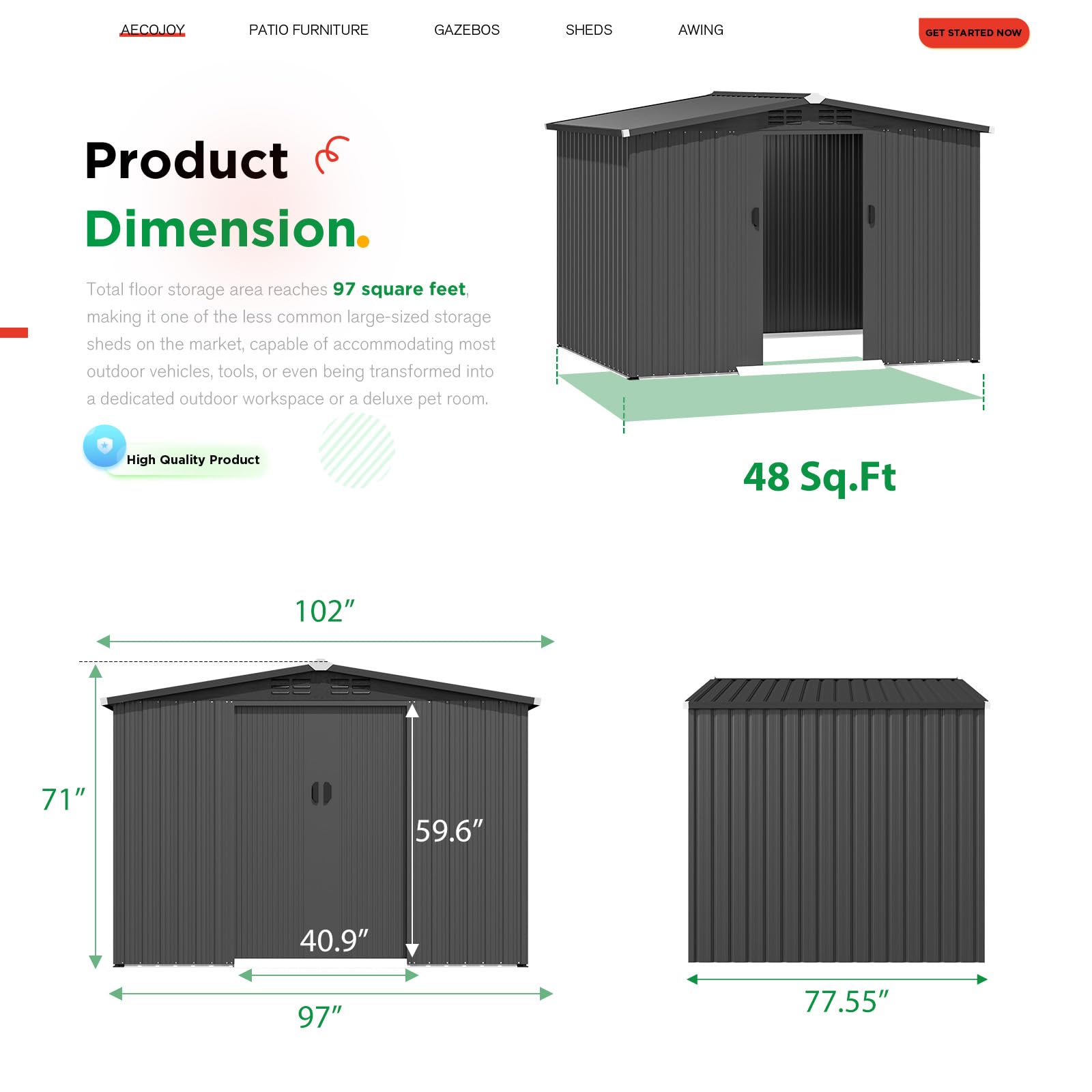 8x6 FT Galvanized Steel Outdoo - Garden Tools ulasan dan harga